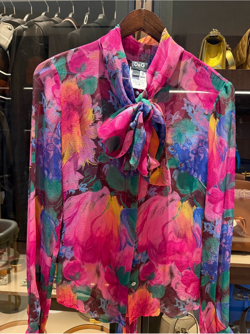 D&G Fuchsia Floral Silk Bow-Tie Blouse